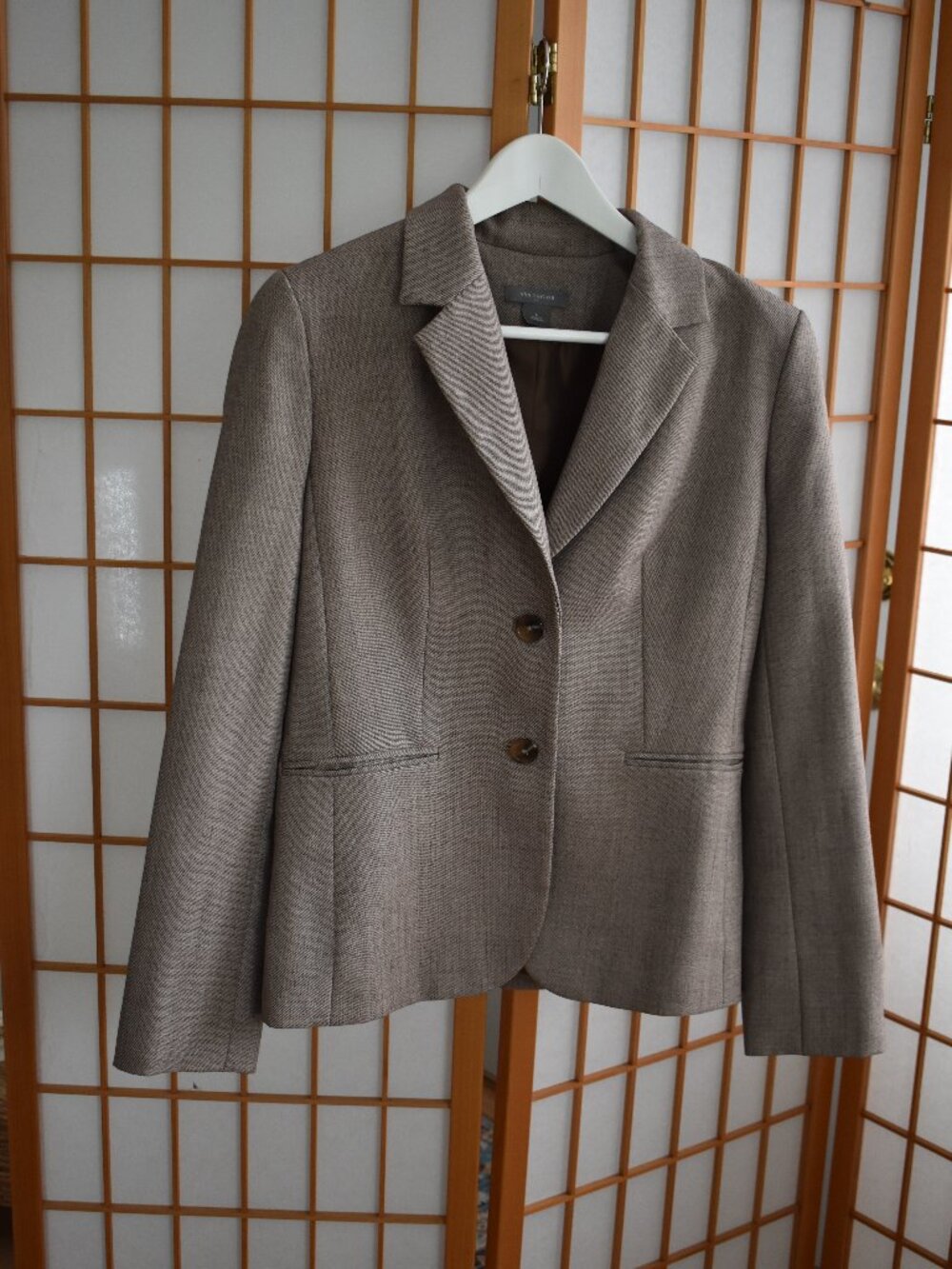Ann Taylor Blazer Beige/brow Jacket w/ Shoulder Pads 2 Button